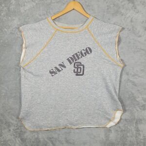 Vintage San Diego Padres Muscle Tank Mens XL Gray Sleeveless Raw Hem Fleece MLB